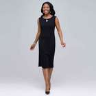 Boat Neck Sleeveless Sheath Dress., Black, small
