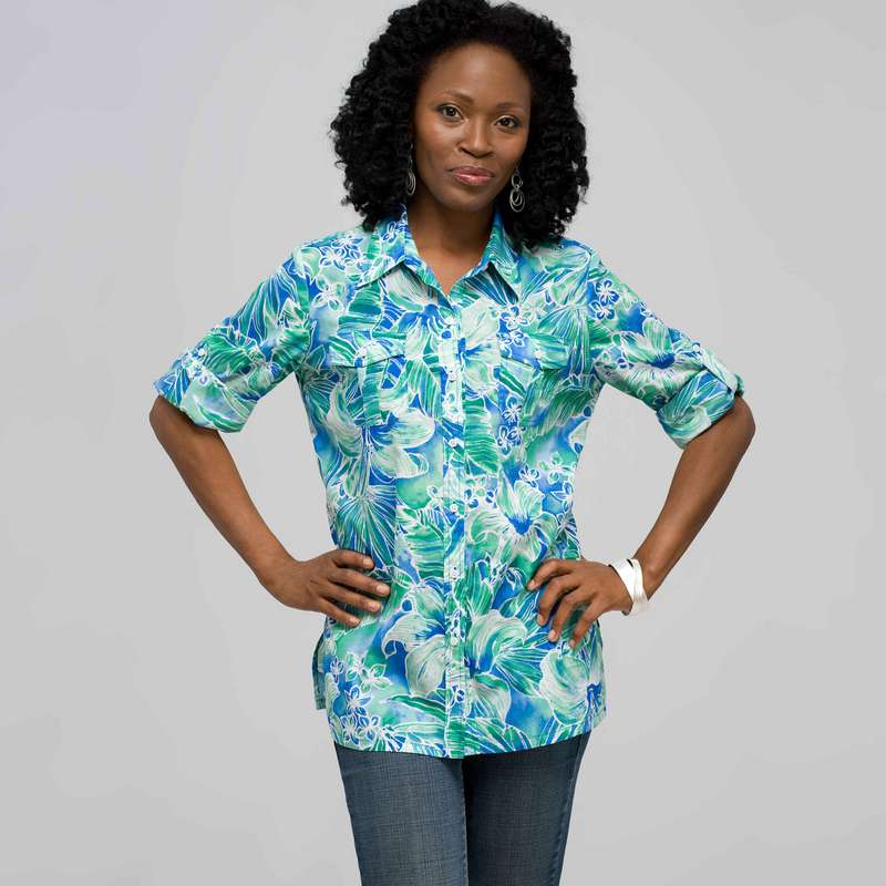 Button Front Shirt, Multi, large