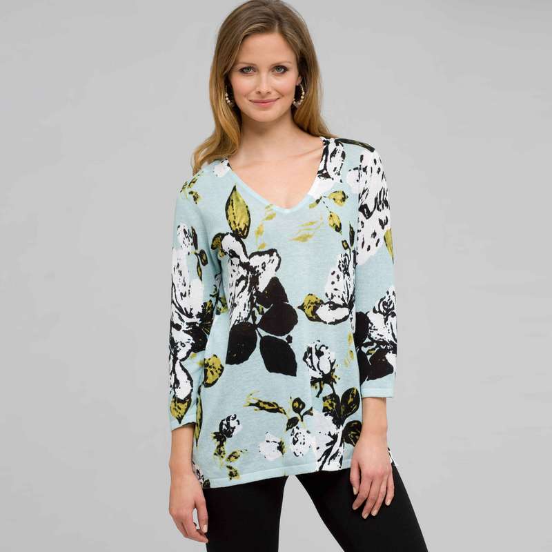 Printed V-Neck Pullover, seamist combo, large