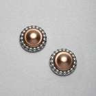Bronze Clip On Button Earring, Silver Ox, small