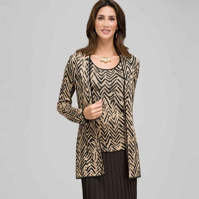 Zig-Zag Patterned Cardigan, Laurel/ Chino, large