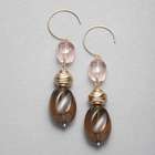 Brown and Pink Drop Earrings, Gold, small