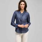 Striped Pleated Ruffle Front Shirt, Admiral Navy & White, small