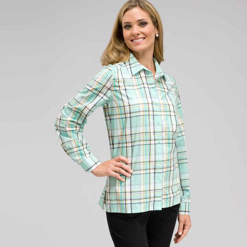 Long Sleeve Plaid Button Down, Multi, large