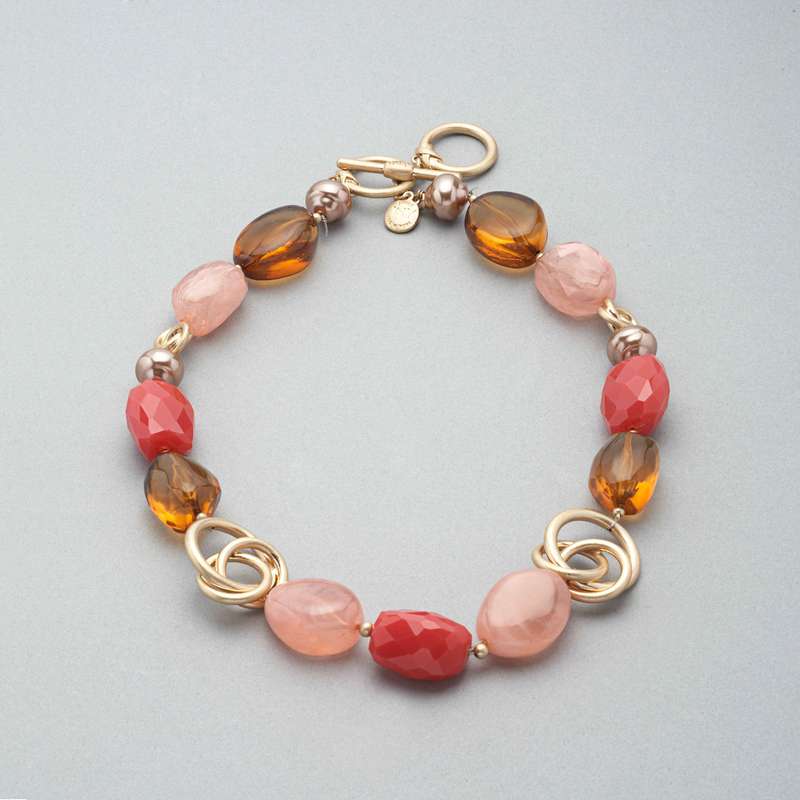 Pink Quartz Necklace, Gold, large