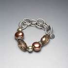 Green and Brown Beaded Frontal Collar Bracelet, Silver Ox, small