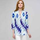 3/4 Sleeve Pleated Tunic, Tropical Blue Combo, small