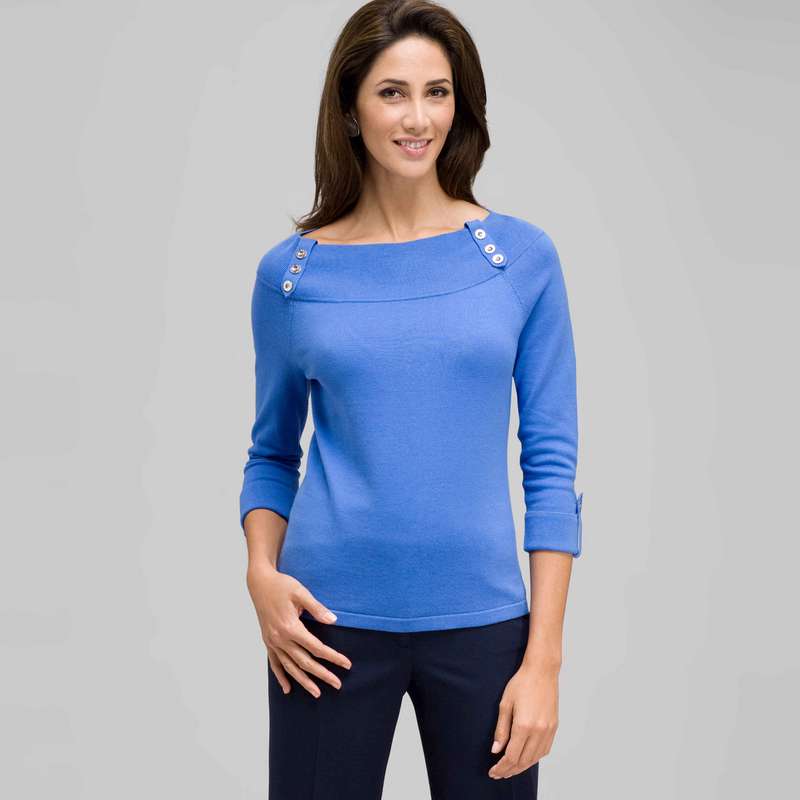 3/4 Sleeve Boat Neck Knit, , large
