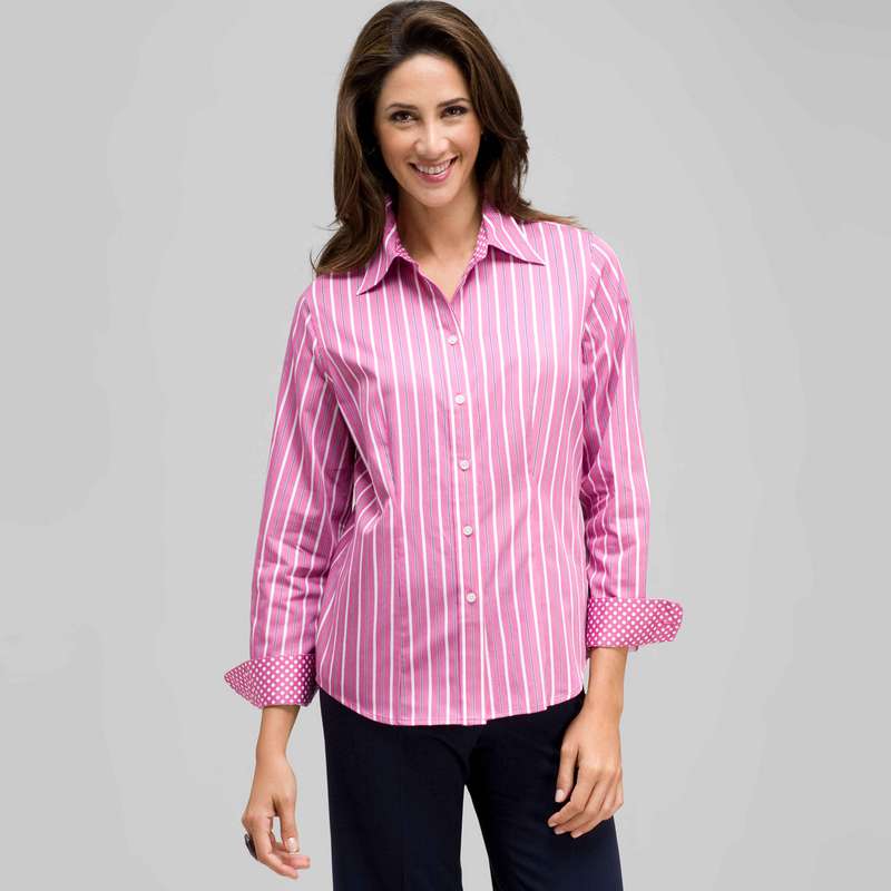 Striped Button Down with Pot Dot Cuffs, Lavender Multi, large