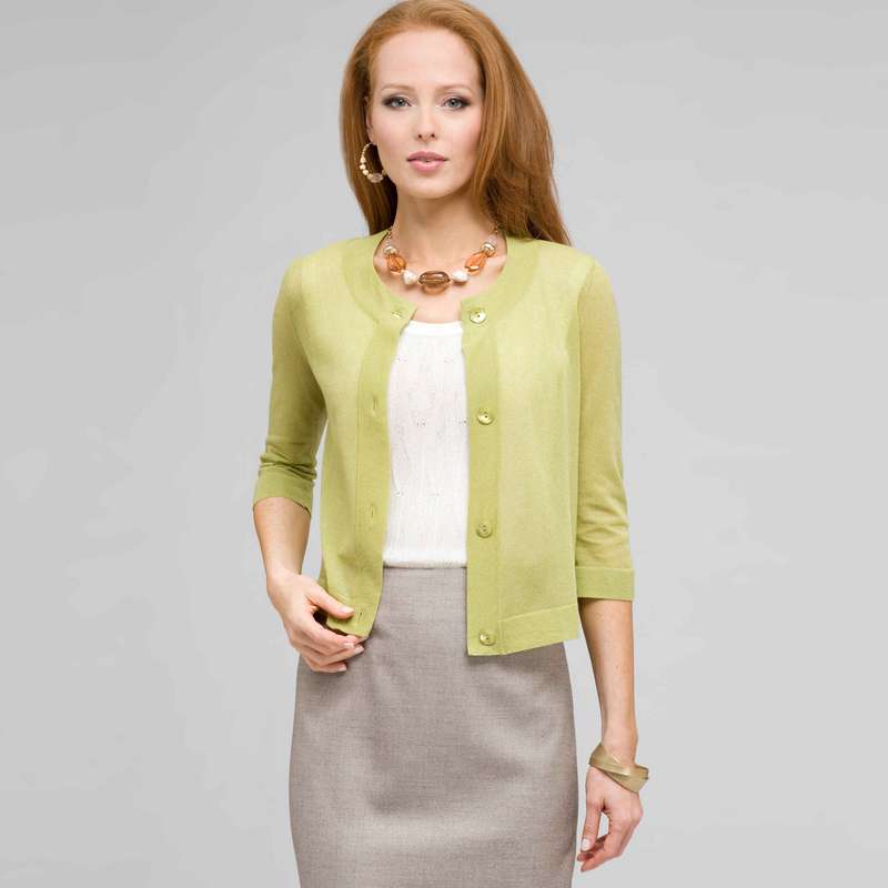 3/4 Sleeve Cardigan, New Dill, large